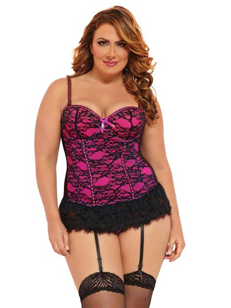 Plus Size Full Figure Underwire Lace Overlay Bustier Lingerie 1x2x Hot