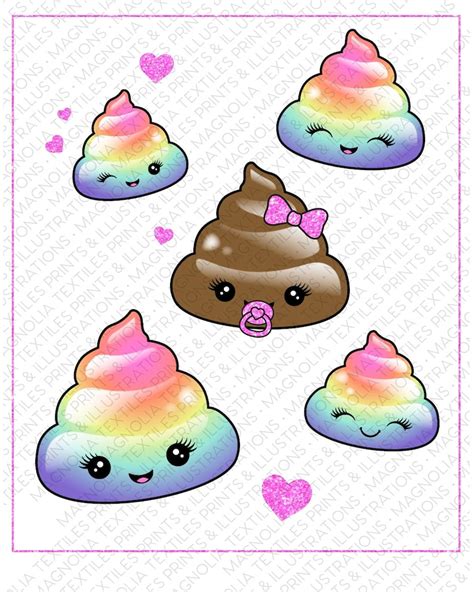 Cute Rainbow Poop Emojis Printable Emoji Artwork Download Etsy