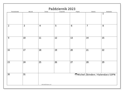 Kalendarz Październik 2023 Do Druku “503pn” Michel Zbinden Pl