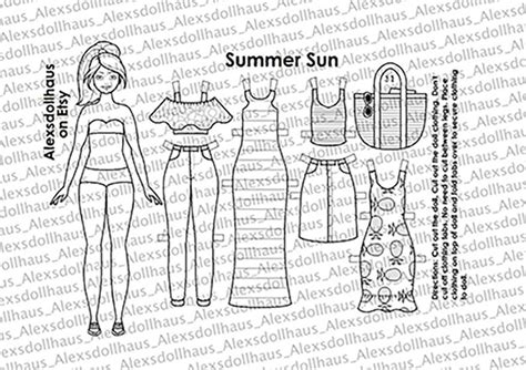 Summer Sun Paper Doll Curvy Printable Paper Doll Etsy