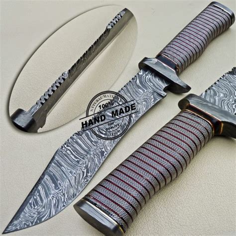 Rambo Damascus Bowie Knife Custom Handmade Damascus Bowie Knife