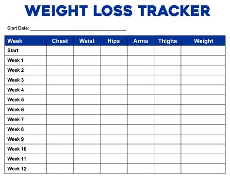Paper Weight Watchers Measurement Tracker A4 Printable Pdf Weight
