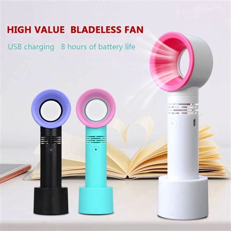 Outdoor Usb Rechargeable Fan Portable Bladeless Handheld Mini Cooler No