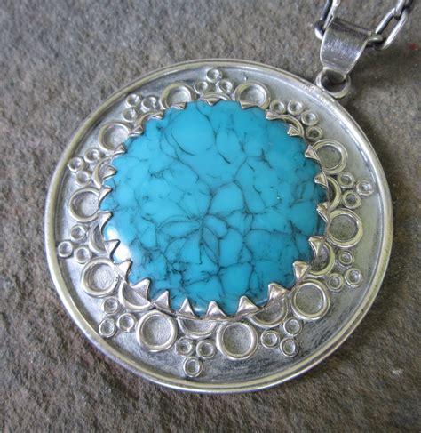 Vintage Sterling Mexican Turquoise Pendant Necklace Etsy