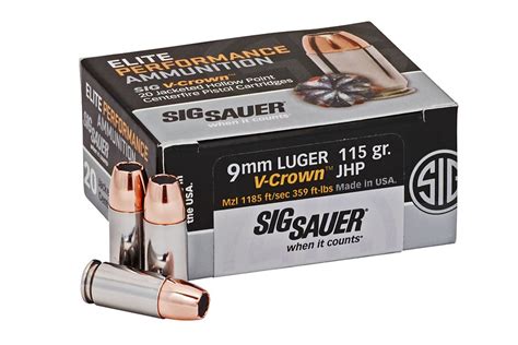 Sig Sauer 9mm Luger 115 Gr Jhp Elite V Crown 20box Sportsmans
