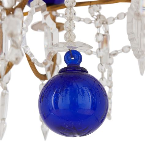 Antique Russian Ormolu Cobalt Blue And Clear Glass Chandelier