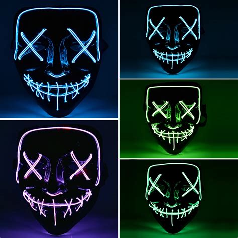 Halloween Mask Light Up Neon Skull Funny Mask The Purge Costume