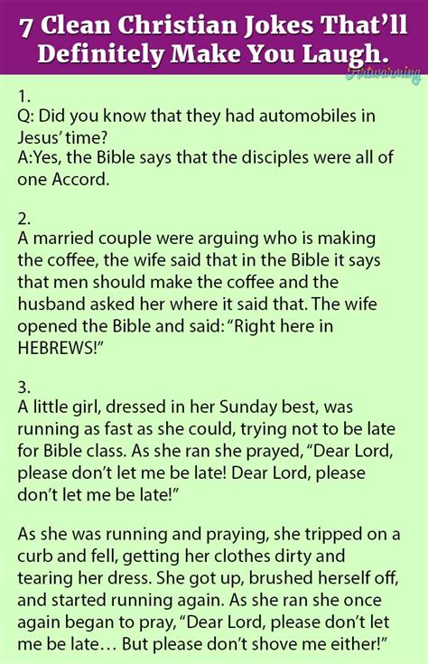 Whatever your motive, this is the article for you. 7 Clean Christian Jokes That'll Definitely Make You Laugh.