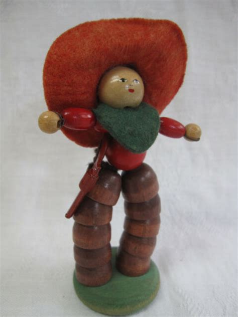 Mexican Cowboy Charro Vaquero Wood Bead Figurine Felt Sombrero Ebay