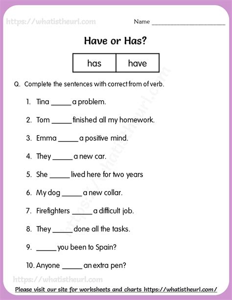 Has Or Have Worksheet For Grade 4 English Grammar English Grammar