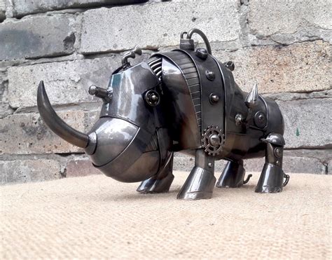 Metal Sculpture Rhinoceros Steampunk Mechanical Rhino Etsy