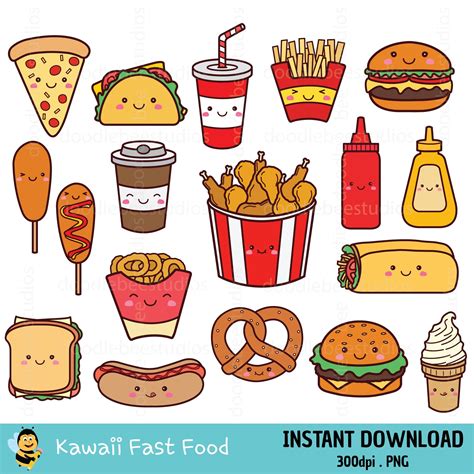 Kawaii Fast Food Clipart Fast Food Clipart Fast Food Clip Etsy Canada