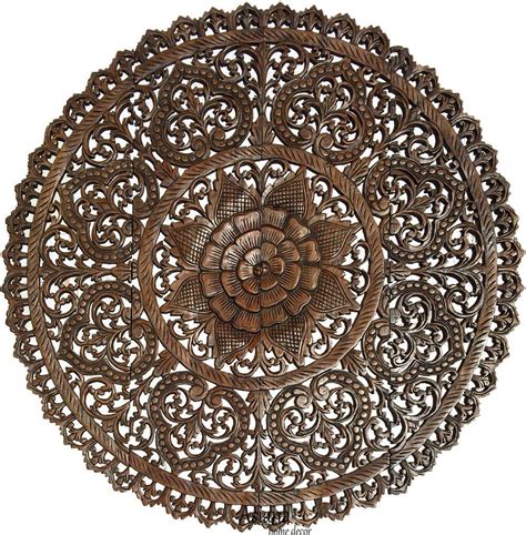 Elegant Medallion Wood Carved Wall Plaque Large Round Wood Carving