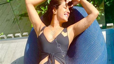 priyanka chopra celebrated her 39th birthday in a sexy black swimsuit with cut out detailing
