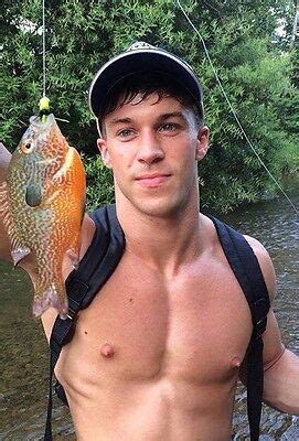 Shirtless Male Muscular Beefcake Hunk Country Dude Fishing Jock Photo