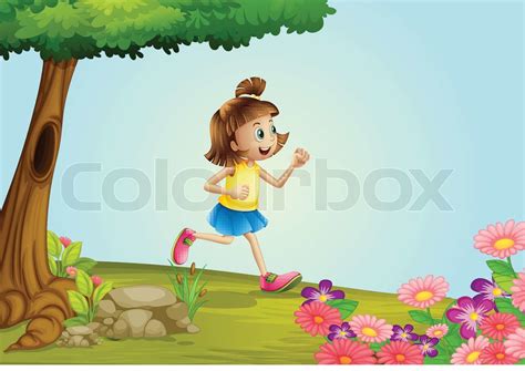 A Girl Running In A Garden Stock Vector Colourbox