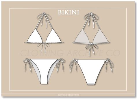 Triangle Bikini Sketch Swimwear Vector Flat Fashion Cad Etsy