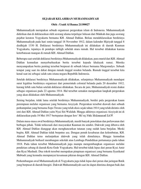 Sejarah Kelahiran Muhammadiyah Pdf