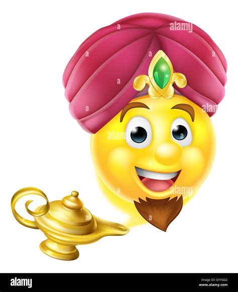 Cartoon Emoticon Emoji Genie Like In The Story Of Aladdin Coming Out Of A Magic Lamp Stock Photo