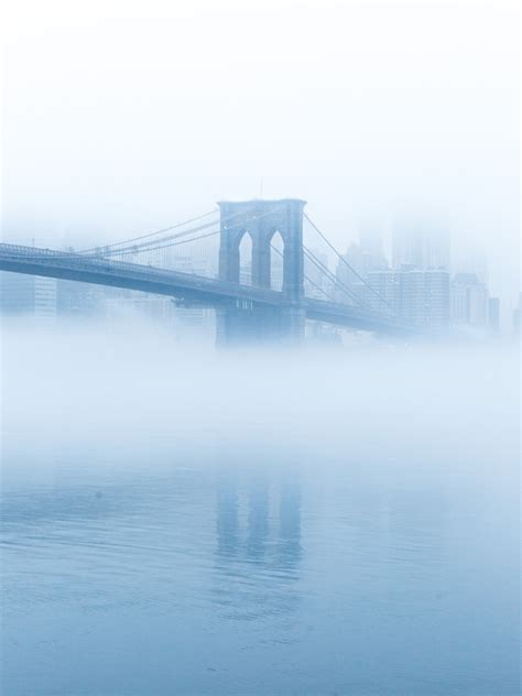 Soft Blue Fog Circling Brooklyn Bridge Light Blue Aesthetic Blue