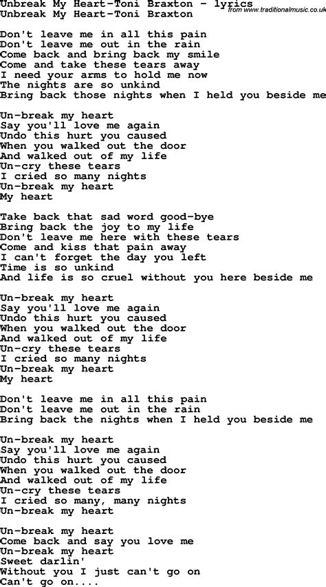 Love Song Lyrics Forunbreak My Heart Toni Braxton