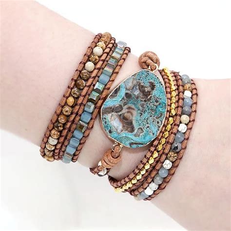 Natural Stones Gilded Stone Wrap Bracelets For Women 5 Strands Mixed