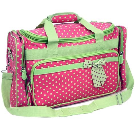 Luggage Duffle Pink With Lime Green Polka Dots And Handles Product