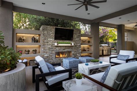 Outdoor Living Room With Stone Fireplace Hgtv