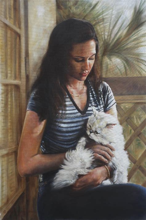 Girl And Cat Portrait Painting By Harvie Brown Fine Art America