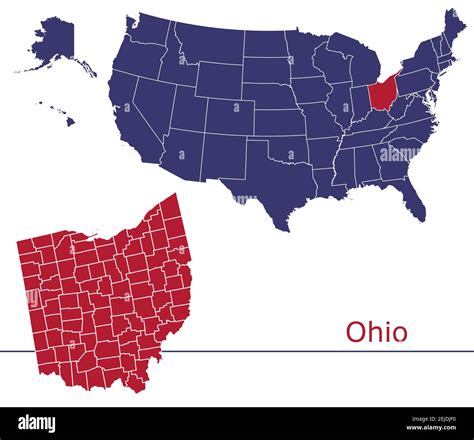 Ohio Counties Vector Map Outline With Usa Map Colors National Flag