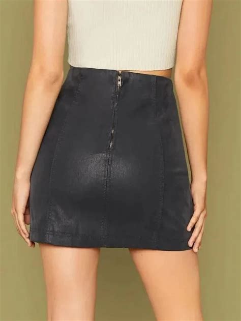Brushed Faded Faux Leather Mini Skirt Agodeal Mini Skirts Leather