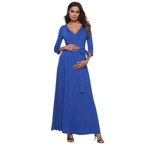 muqgew women s pregnancy dress v collar high waist dress maternity waist belt long dress clothes