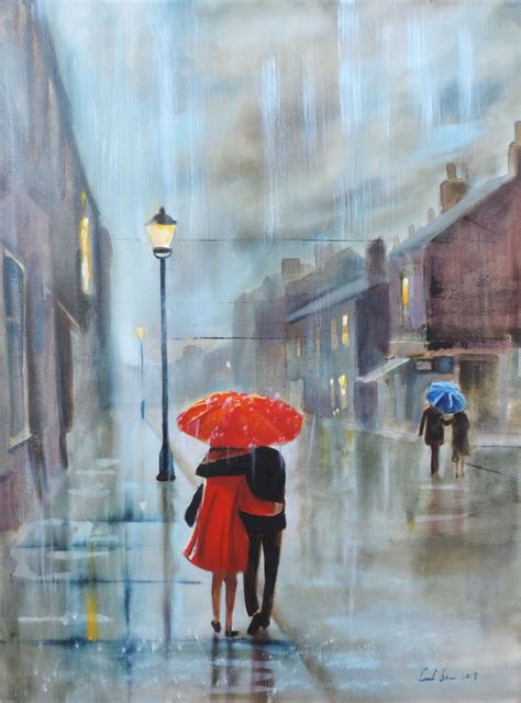 Red In The Rain Couple With An Umbrella Artfinder