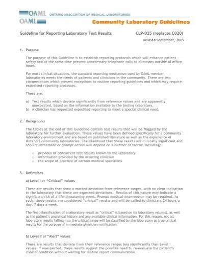 Clp025 Guideline For Reporting Laboratory Test Results Pdf