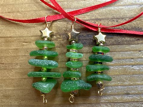 Set Of 3 Sea Glass Christmas Tree Ornaments Sea Glass Etsy