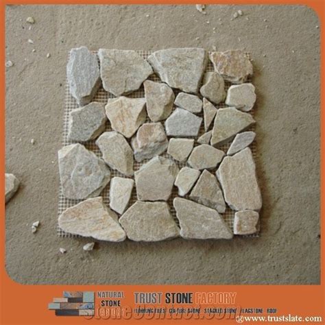 Light Grey Sliced River Rock Mosaic Tilenatural River Stone Mosaic For Wall Covering Flooring
