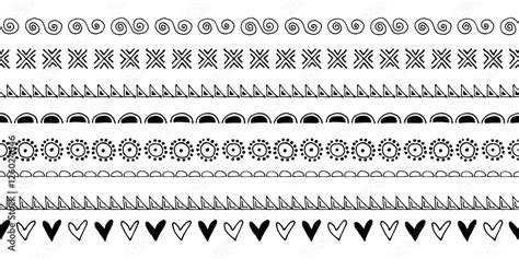 Set Of Seamless Vector Borders Black And White Geometrical Endless