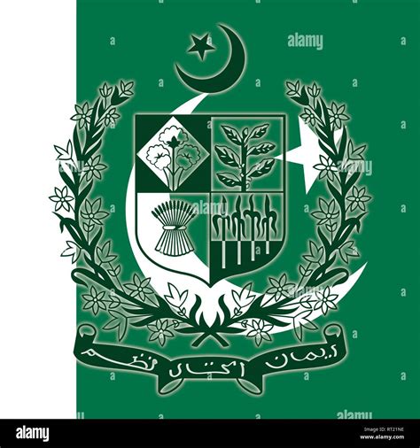 El Escudo De Armas Oficial De Pakistán Sobre La Bandera Nacional Imagen