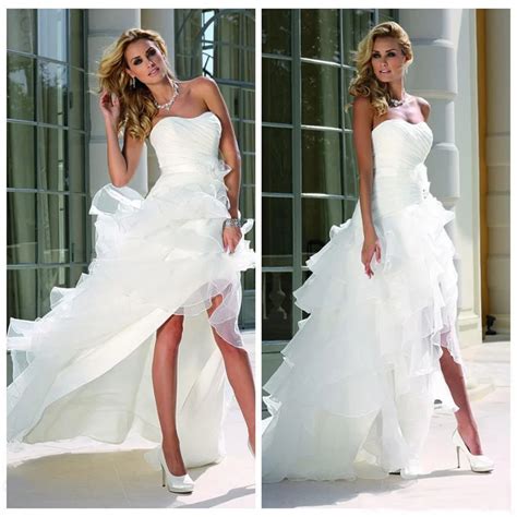 White High Low Beach Tulle Wedding Gowns Curved Neckline Sleeveless