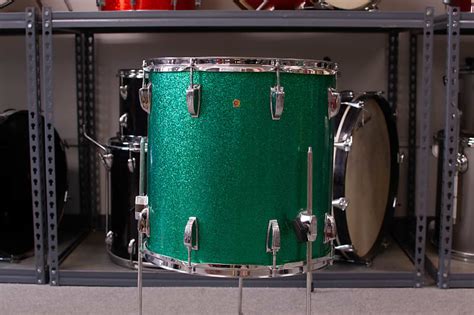1980s Ludwig 16x16 Green Sparkle Floor Tom Reverb