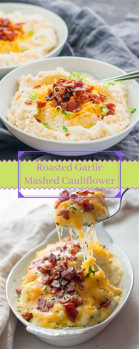 Roasted Garlic Mashed Cauliflower Vegan Paleo Keto Side Dish