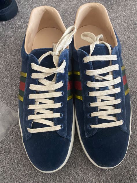 Gucci Gucci Ace Signature Low Top Sneakers Blue Velvet Grailed