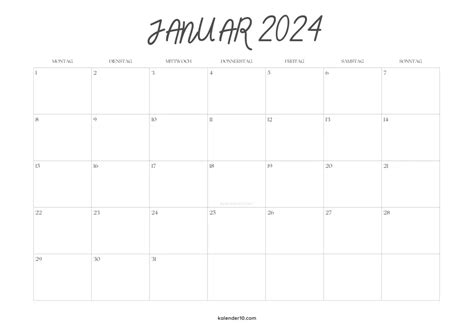 Kalender Januar 2024 ️ Zum Ausdrucken