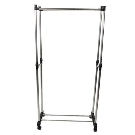 Dual Bar Vertically Stretching Stand Clothes Rack With Shoe Shelf 8