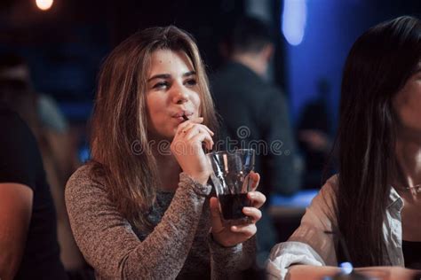 Drinking Alcohol Happy People Have Conversation In The Luxury Night Club Together Stock Image