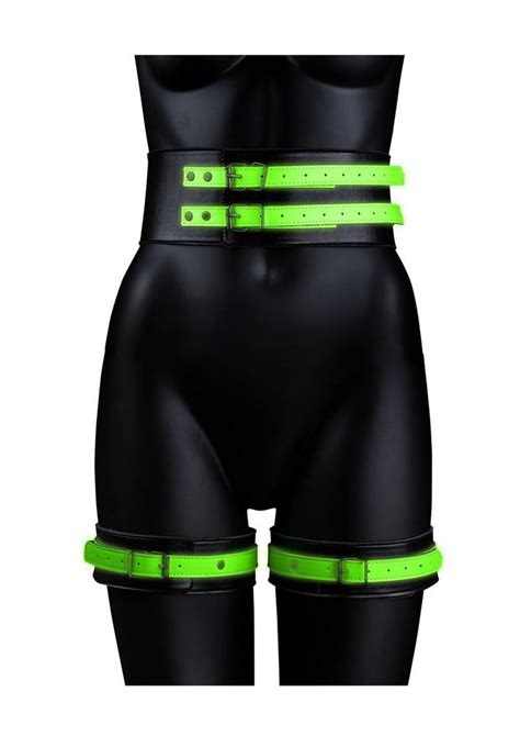 Ouch Thigh Cuffs With Belt And Handcuffs Glow In The Dark Small