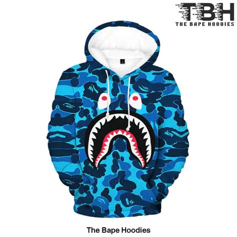 Long Sleeve 3d Printed Bape Shark Hoodie Blue The Bape Hoodies