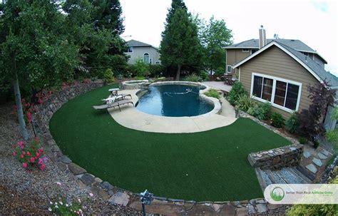 Installation of synthetic grass around swimming pools in Silicon Valley, CA