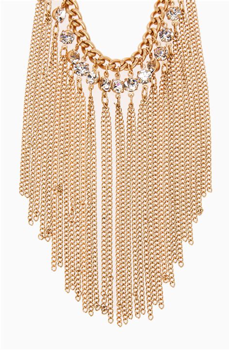 Rhinestone And Chain Fringe Necklace In Gold Dailylook