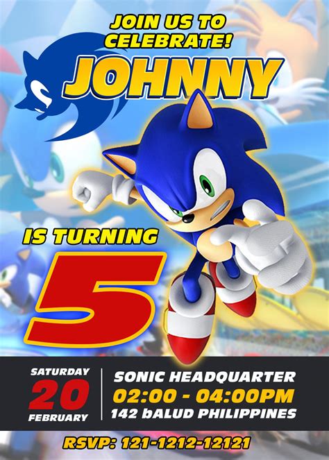 Sonic The Hedgehog Birthday Party Invitation 4 X 6 Or 5 X 7 Printable
